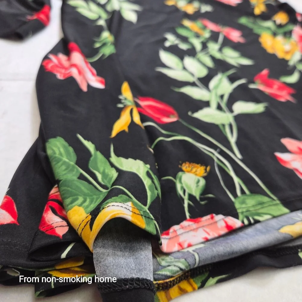Women's DA GRACE Black Floral Tunic Top 2X